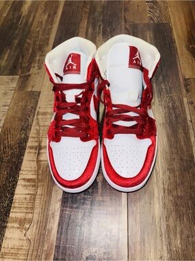 Jordan White and Red High-Top Sneakers